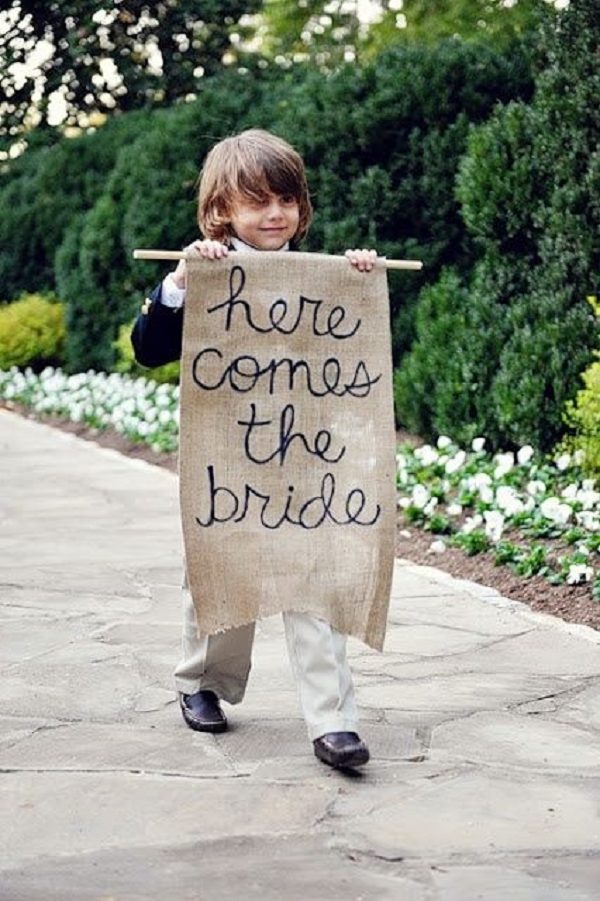 here comes the bride burlap wedding sign