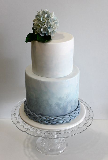 ombre dusty blue wedding cake ideas
