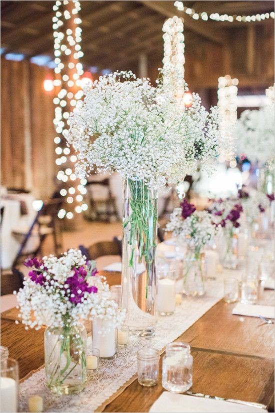 rustic babys breath wedding centerpiece for barn weddings