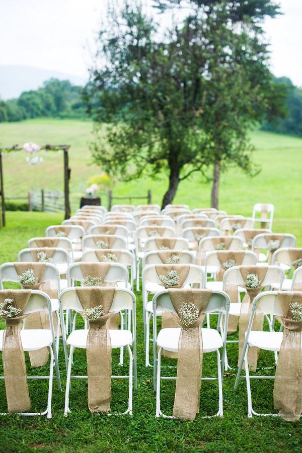 rustic burlap wedding ceremony chair decor