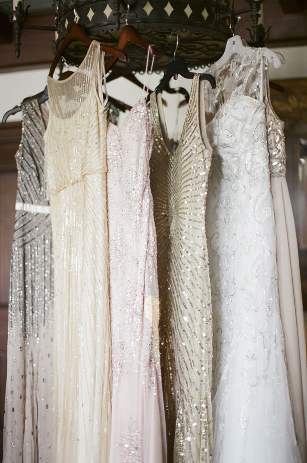 sparkly metallic mix and match bridesmaids dresses