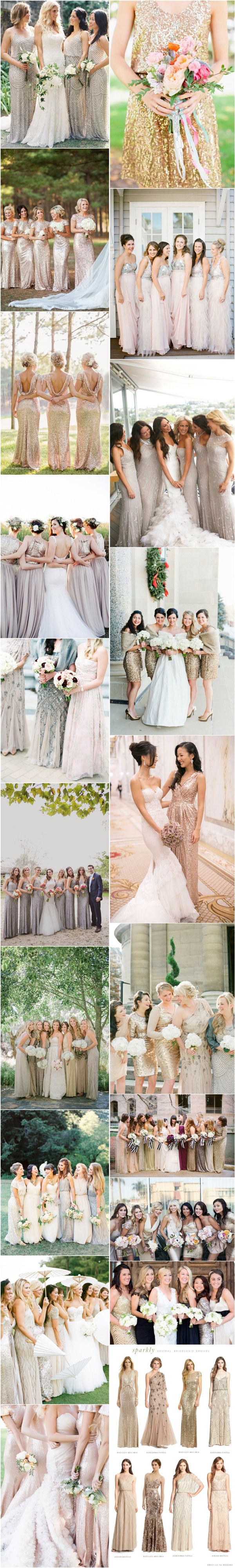 sparkly neutral gold sequined bridesmaid dresses