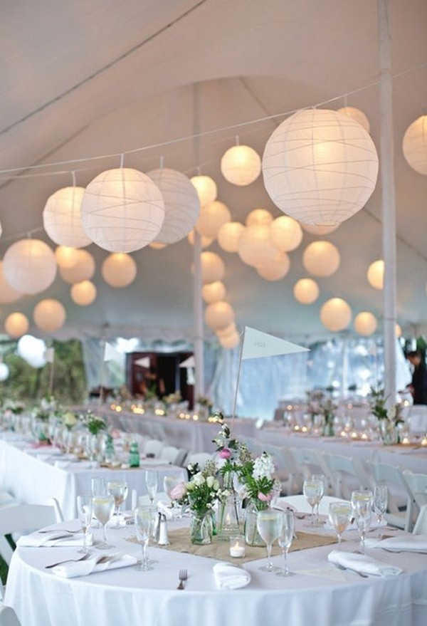 tented wedding decor with chinese lanterns