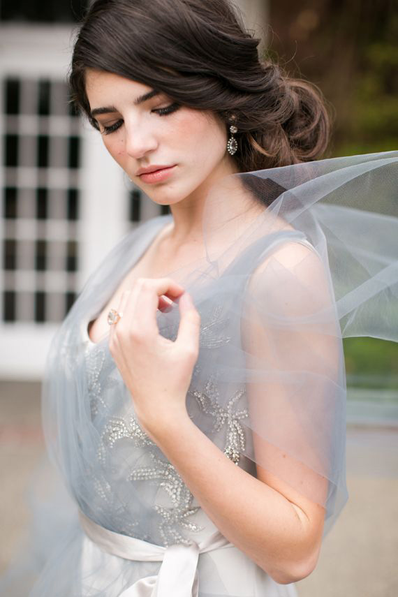 vintage dusty blue tulle wedding dress