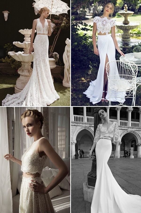 vintage two piece crop top wedding dresses