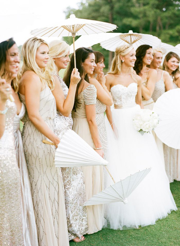 vintage wedding ideas - sparkly glittery bridesmaids gowns