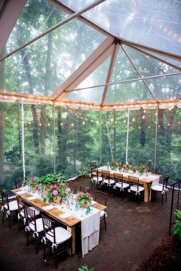 woodland wedding tent decor ideas