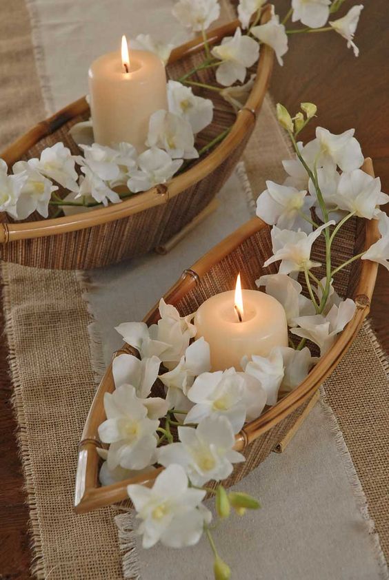 Bamboo trays for wedding centerpieces
