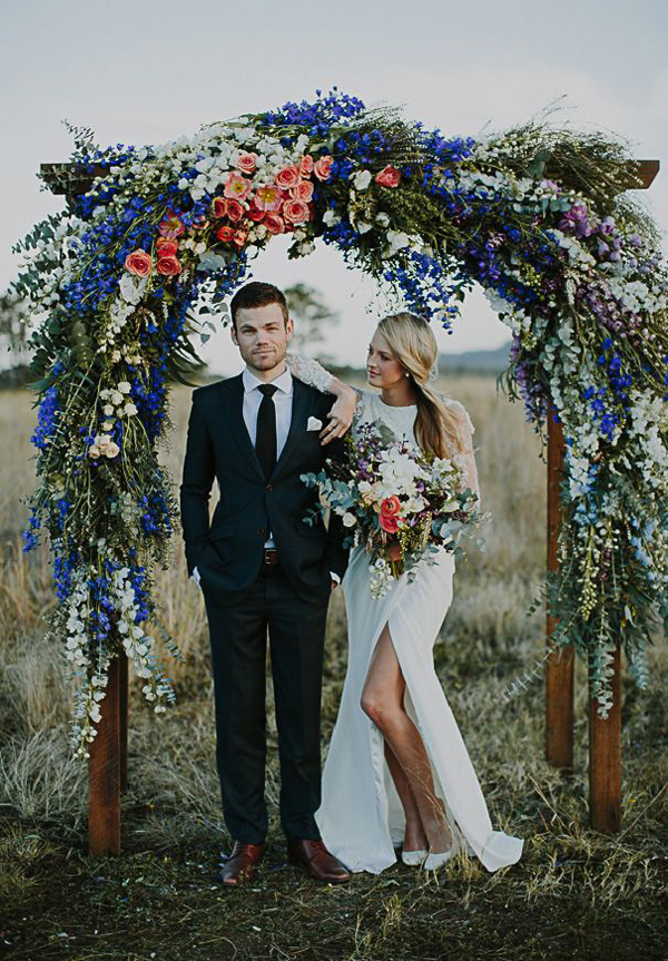 Blue Rose Pink and White Outdoor Vintage Wedding Arch Alter Ideas