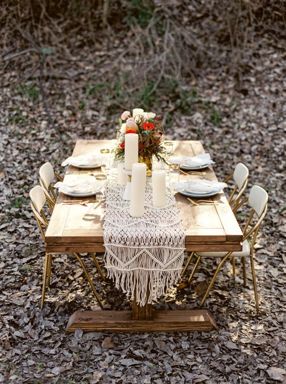 Bohemian macrame wedding table runner decor ideas