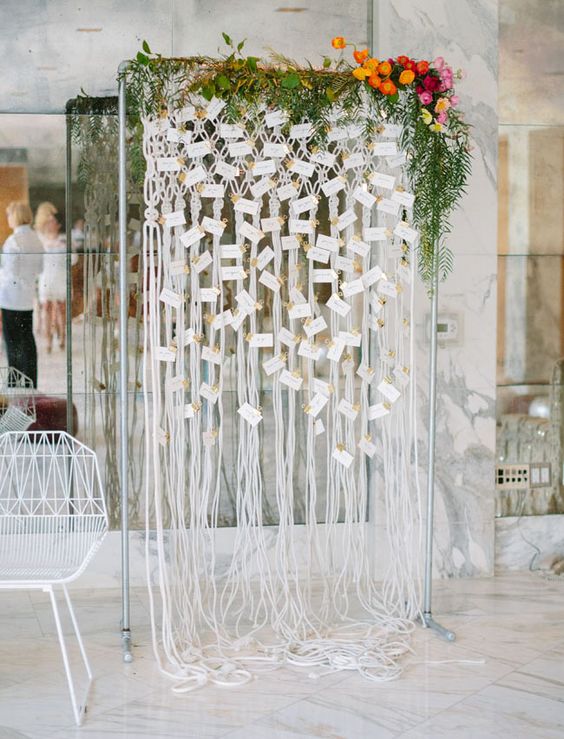 Boho indoor macrame wedding seating chart