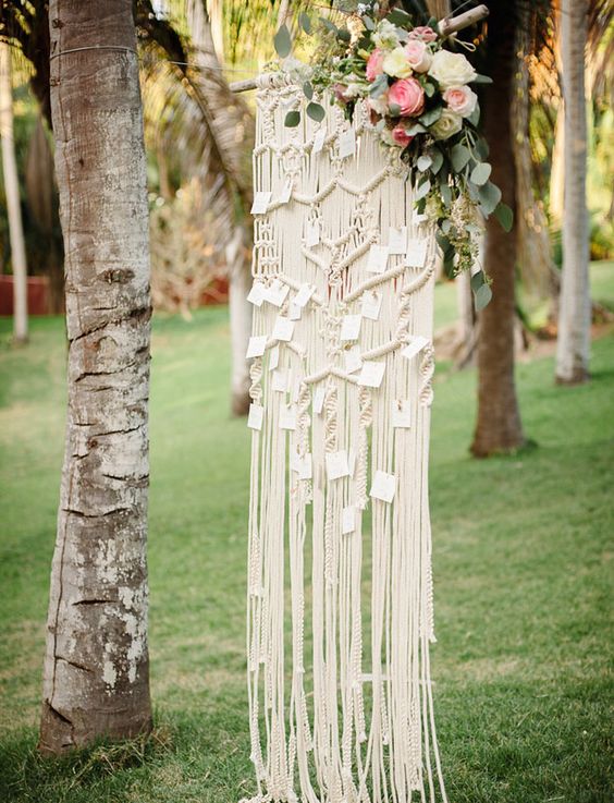 Boho macrame wedding seating chart