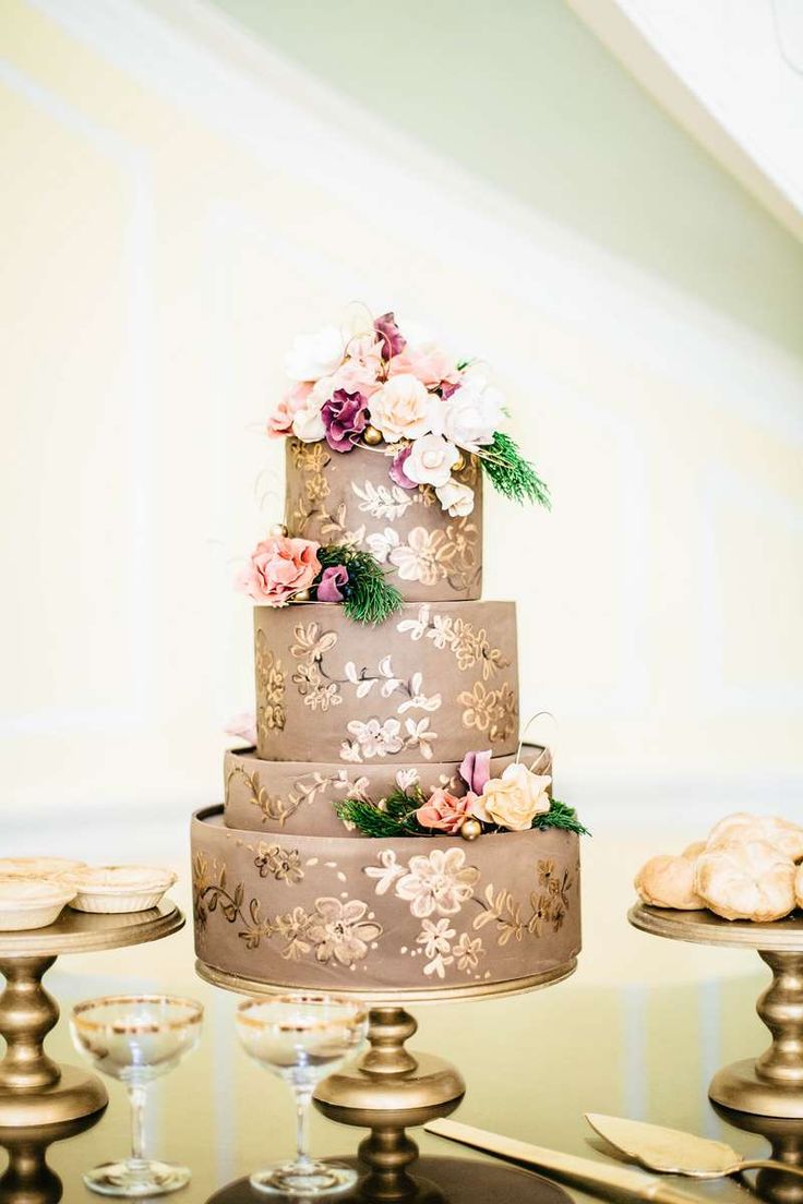 Chocolate Gold Handpainted Charleston Wedding Cake Idea