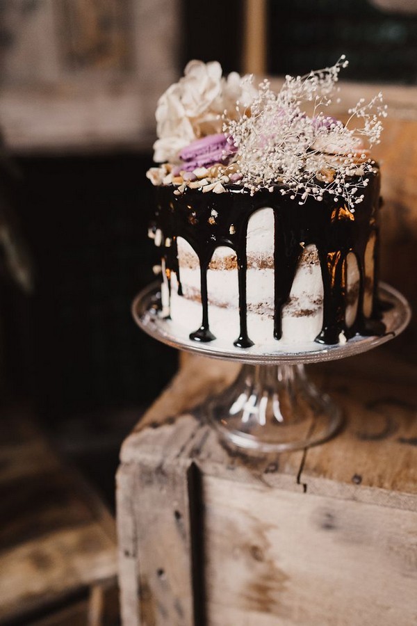 Chocolate drizzle rustic wedding cake