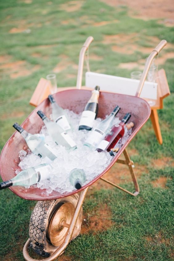 Copper wheelbarrow wine cooler rustic decor ideas