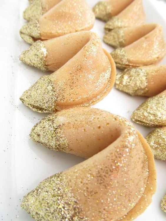 Edible gold glitter fortune cookies