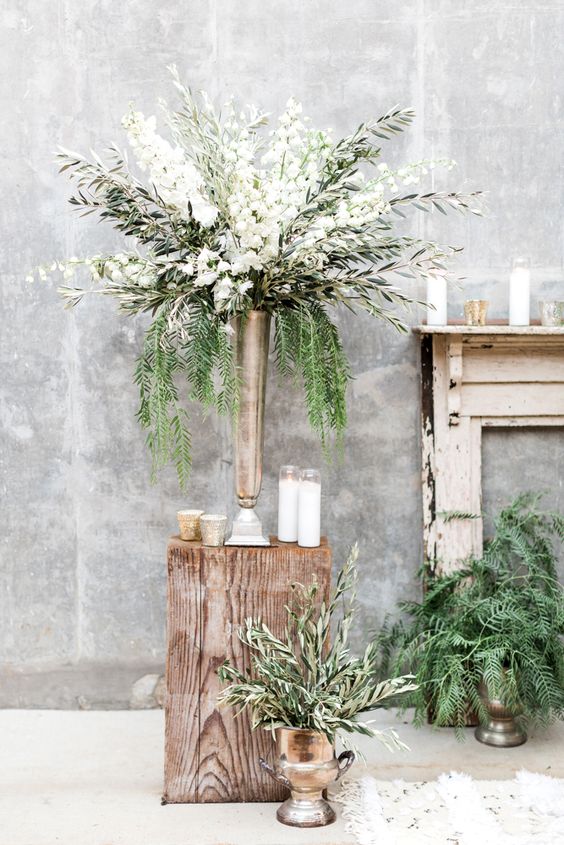 Giant floral arrangement rustic wedding ceremony decor