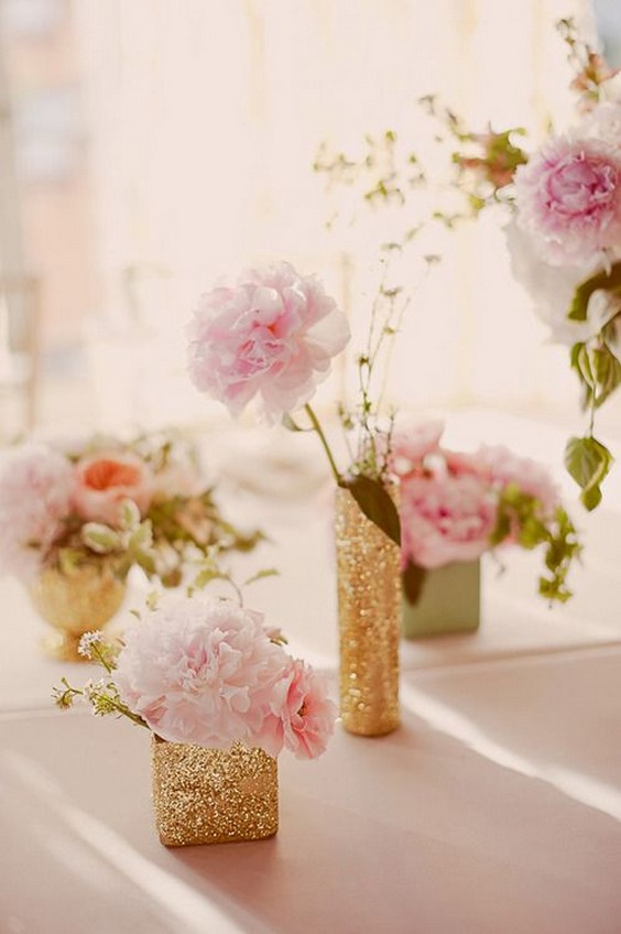 Glitter and blush accents wedding centerpiece