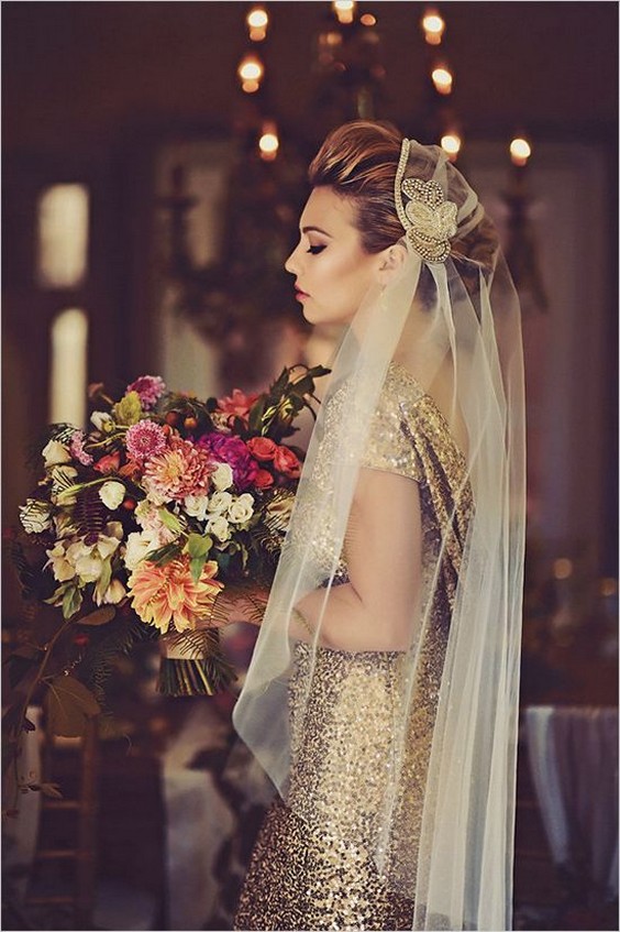 Gold glitter glam wedding dress