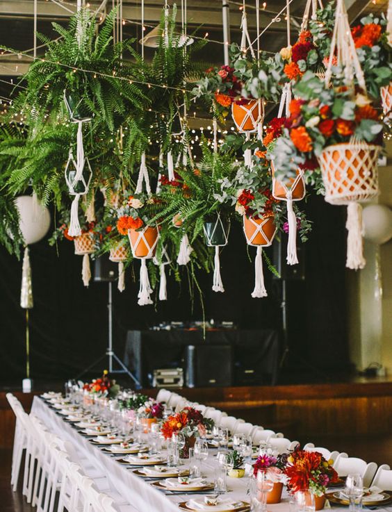 Hanging macrame planters wedding decor
