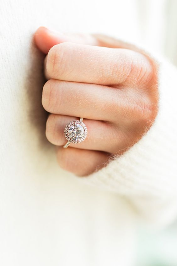 James Allen round halo ring in gold and rose gold