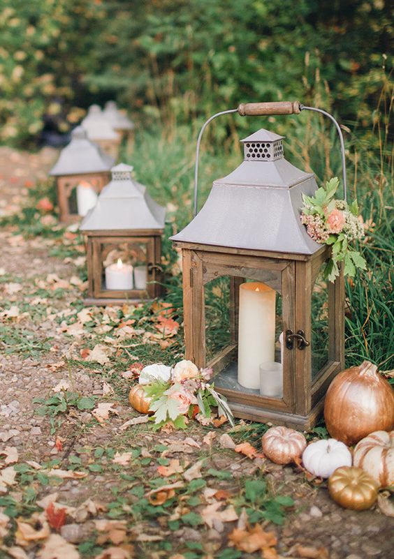 Lanterns Line the Path rustic wedding aisle decor