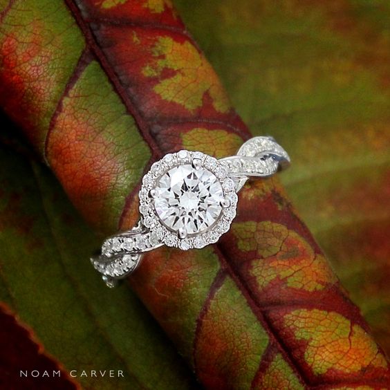 Noam Carver round halo and twisted band engagement ring