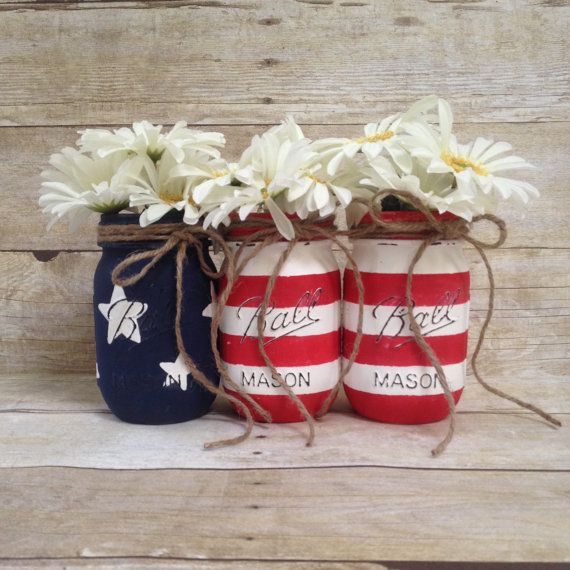Patriotic Fourth of July Painted Mason Jars