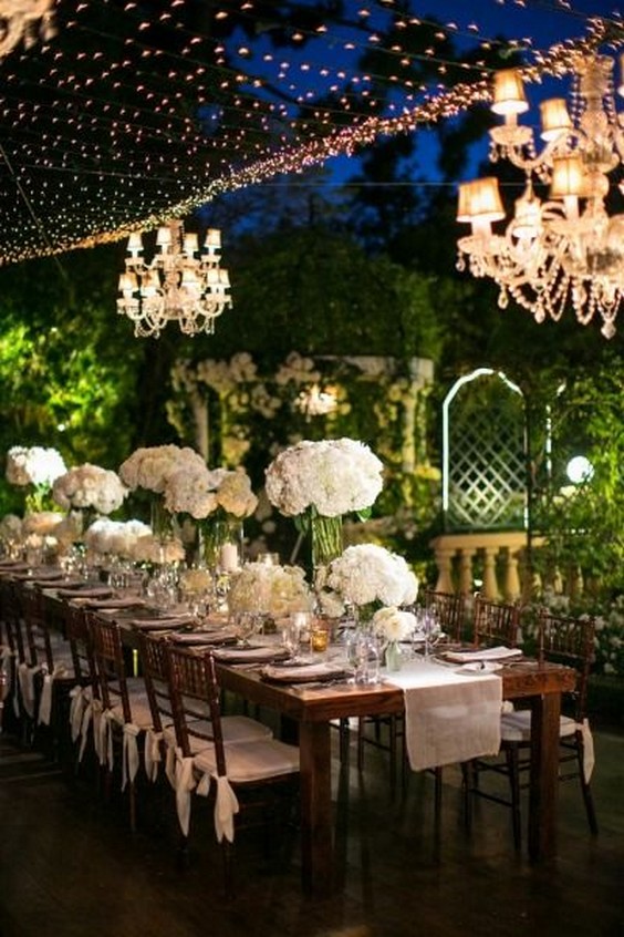 romantic whimsical dinner garden lighting