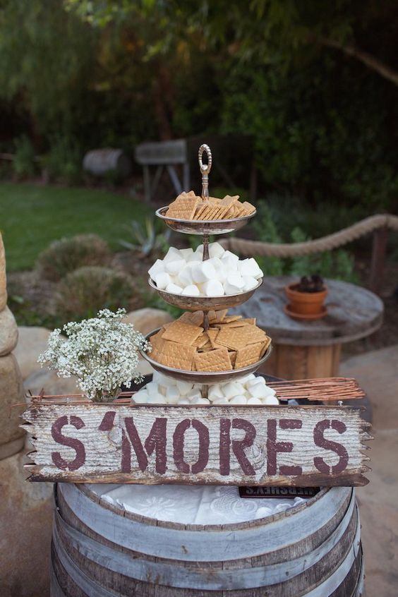 30 Trendy Wedding S'more, Cookies & Milk Bar Ideas 28 Rustic S'mores wedding bar