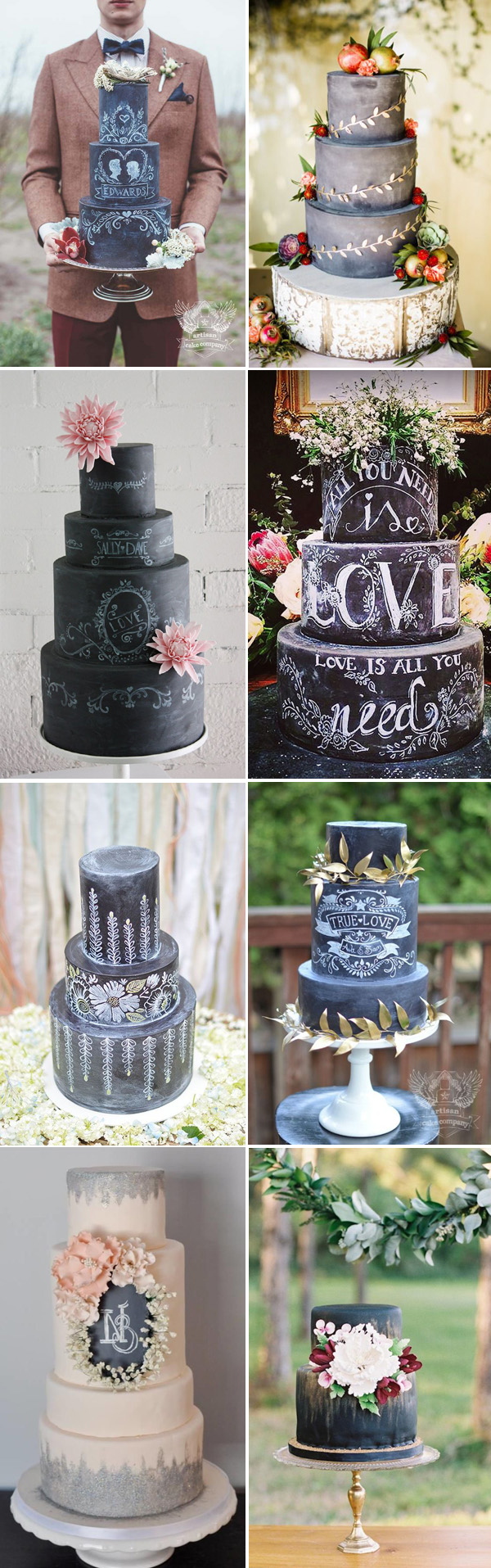 Rustic Wedding Cake Ideas - Black and White Chalkboard Wedding Cakes