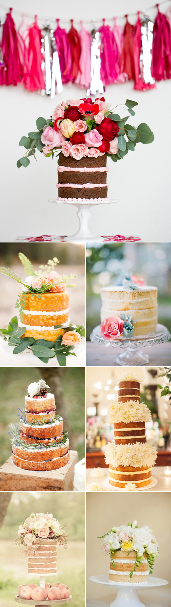 Rustic Wedding Cakes Decorated with Fresh Flowers