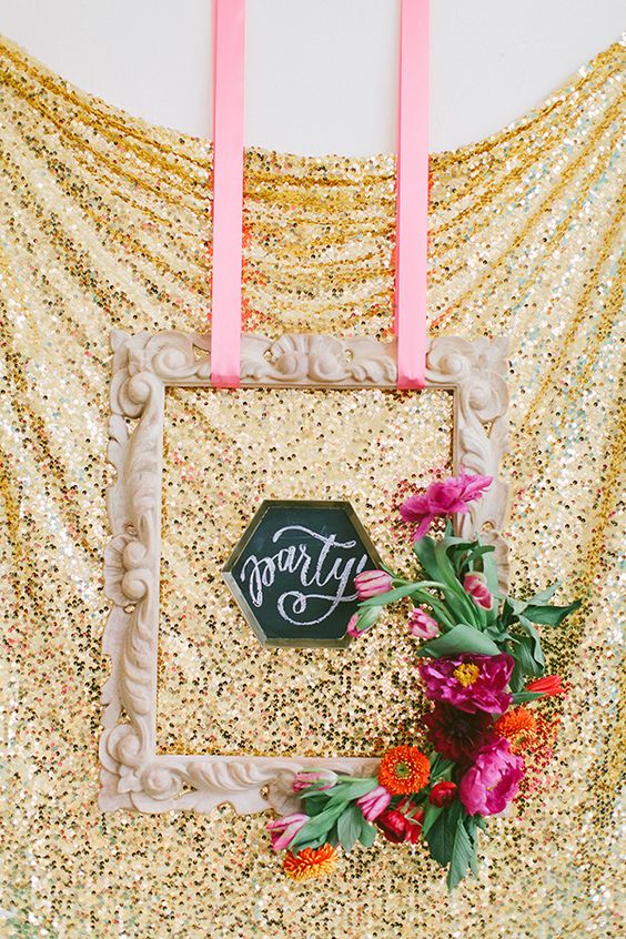 Sequin and Floral Wedding Sign