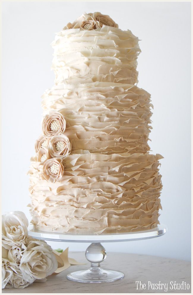 Vintage Ruffled Blush Wedding Cake Picture