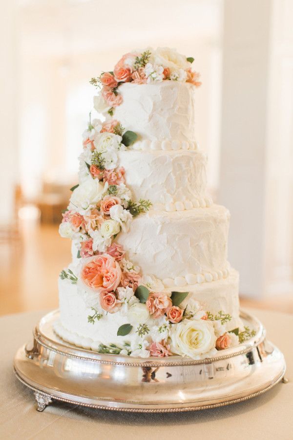 Vintage Wedding Cake with Peach Flowers