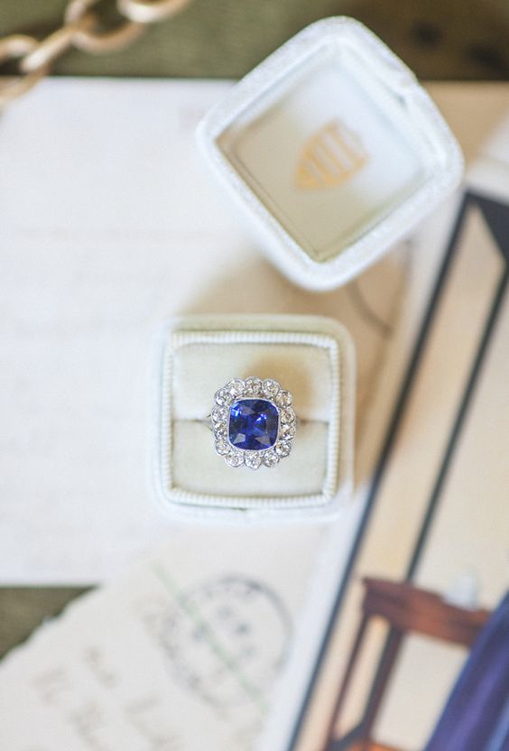 Vintage sapphire & diamond engagement ring from Trumpet & Horn