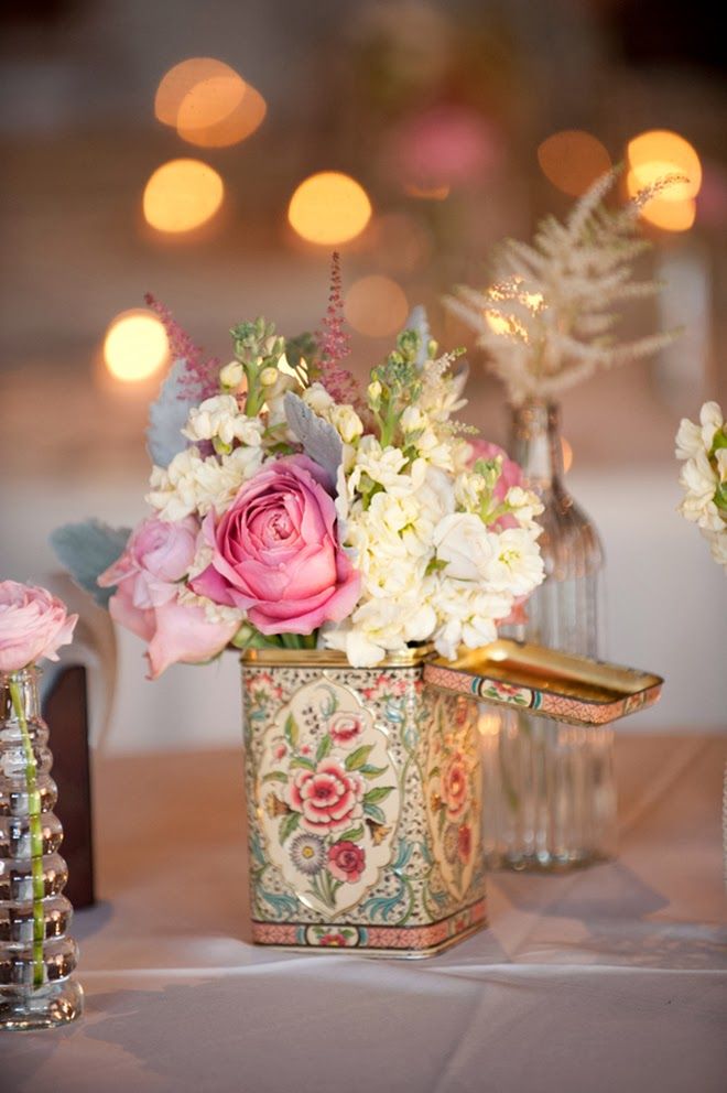 Vintage tin can centerpieces