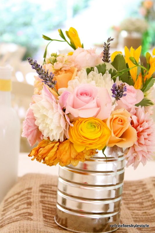 affordable wedding ideas- flowers in tin can