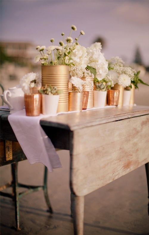 beach wedding ideas with DIY tin can project