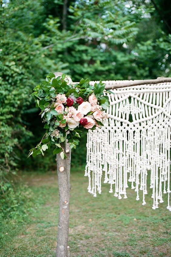 bohemian wedding arch decoration with macrame details