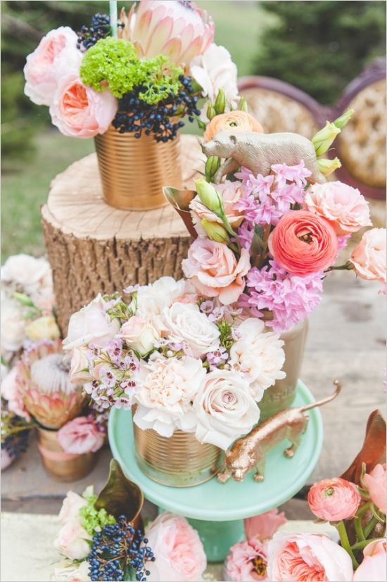 50 Amazing Vintage Bronze & Copper Wedding Color Ideas 21 bohemian wedding ideas- tin can floral centerpieces