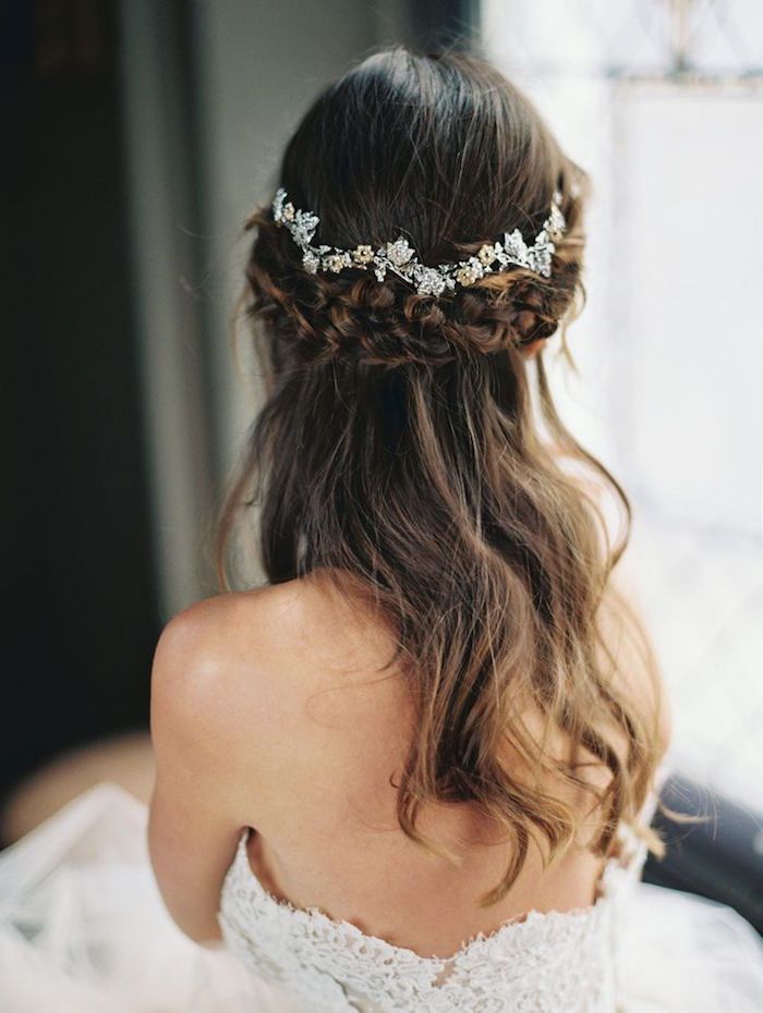 half up half down wedding hairstyle with pretty hairpieces