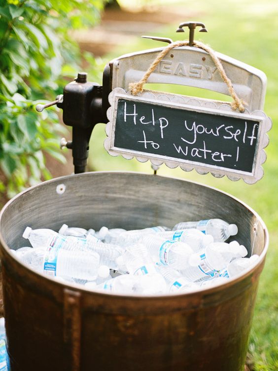 help yourself to water for rustic wedding