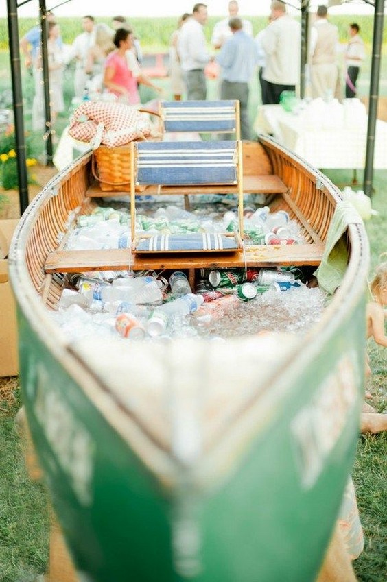 lakeside canoe filled with drinks