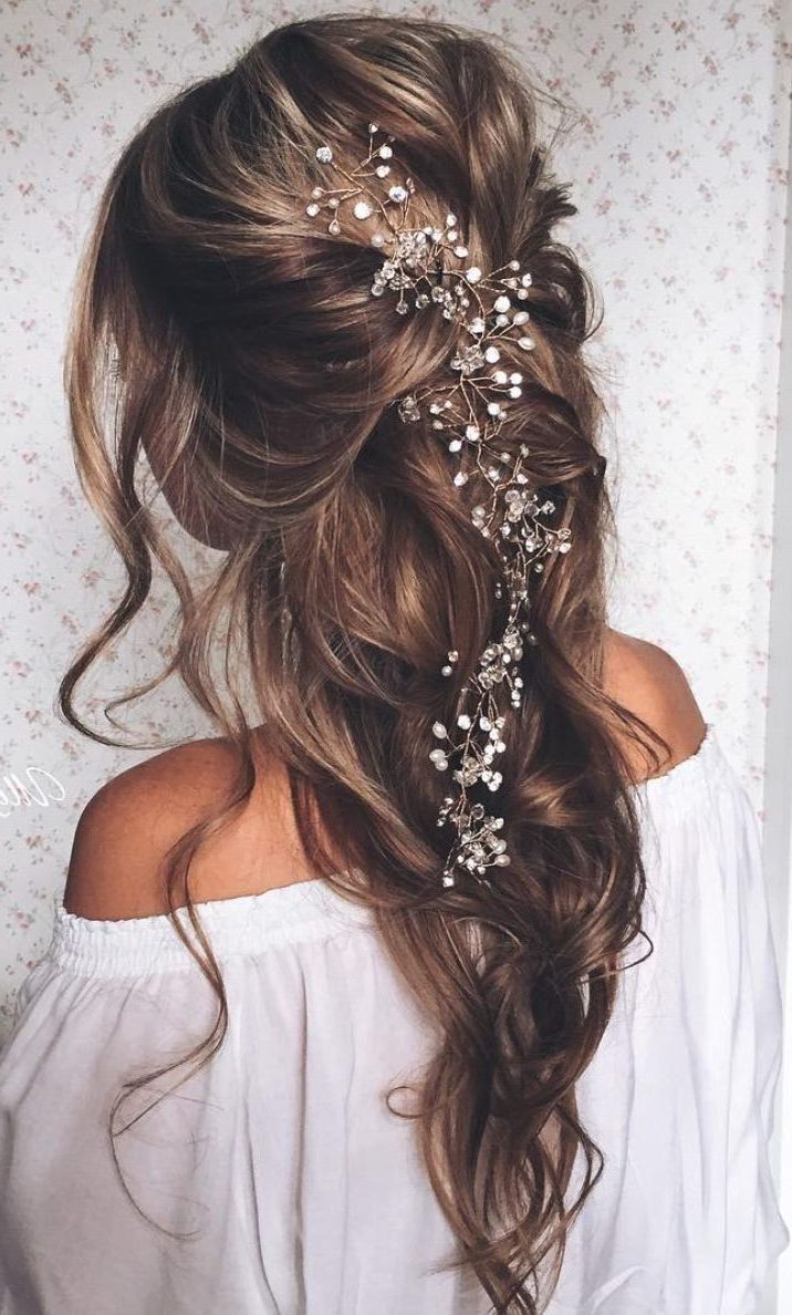 long pulled back loose waves wedding hairstyle