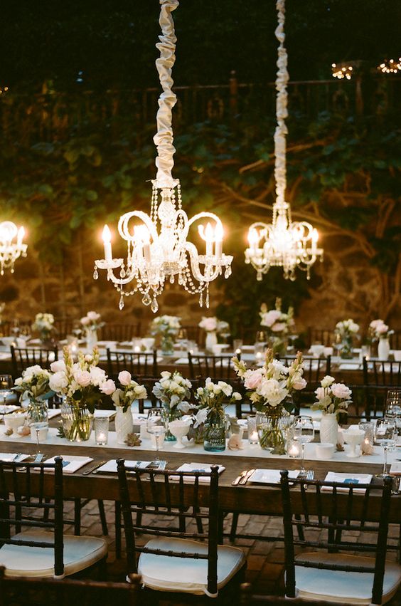 low hanging chandeliers wedding decor ideas