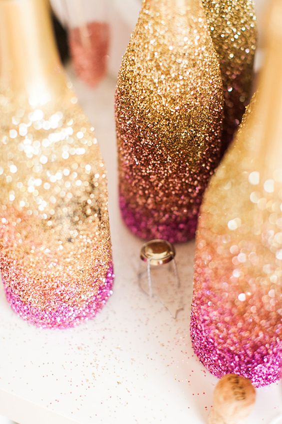 pink ombre glitter wedding decor ideas