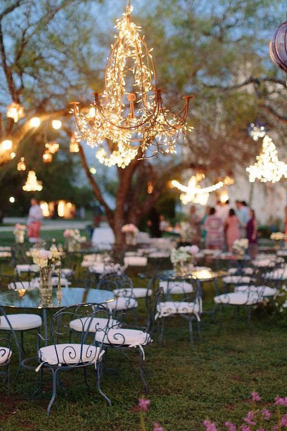 rustic backyard wedding lights decor ideas