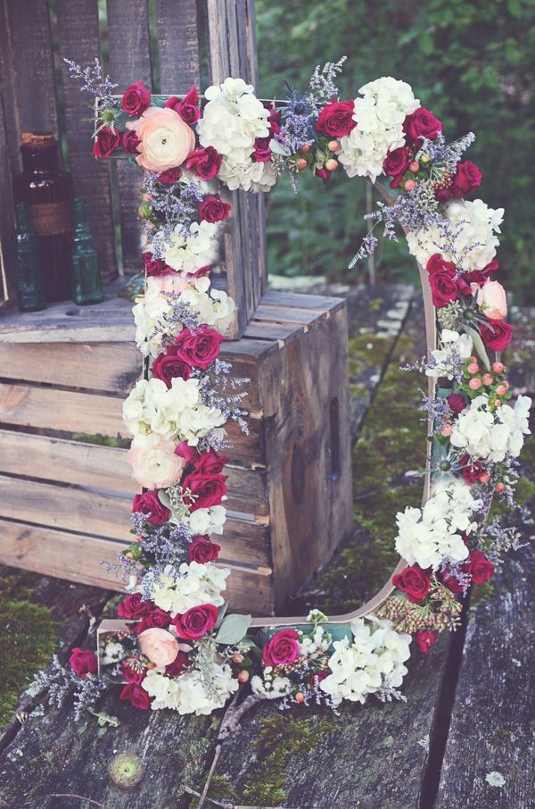 rustic bohemian giant floral initials wedding decor