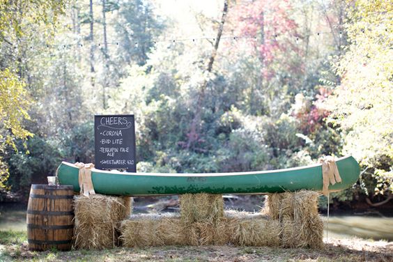 rustic canoe wedding bar